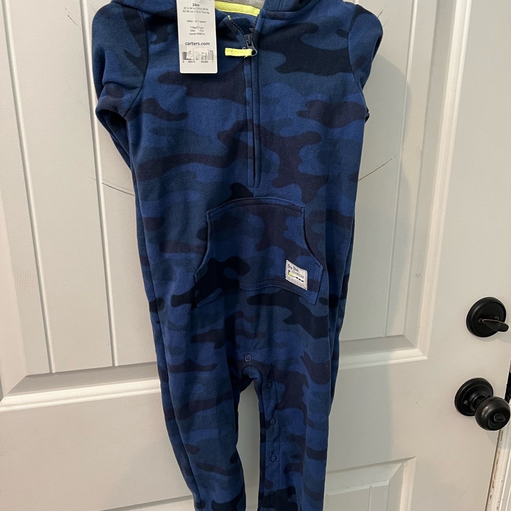 Carter's Blue Camo Kids Hooded One Piece-24M